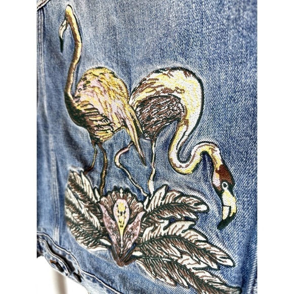 Gently Used BDG Embroidered Flamingo Denim Jacket XS - Picture 6 of 7